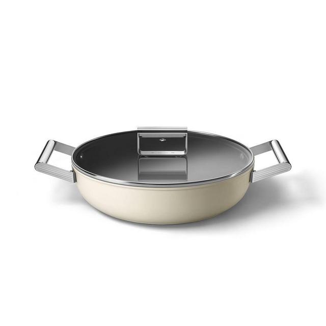 Smeg Cookware 4-Qt Deep Pan with Lid, Cream