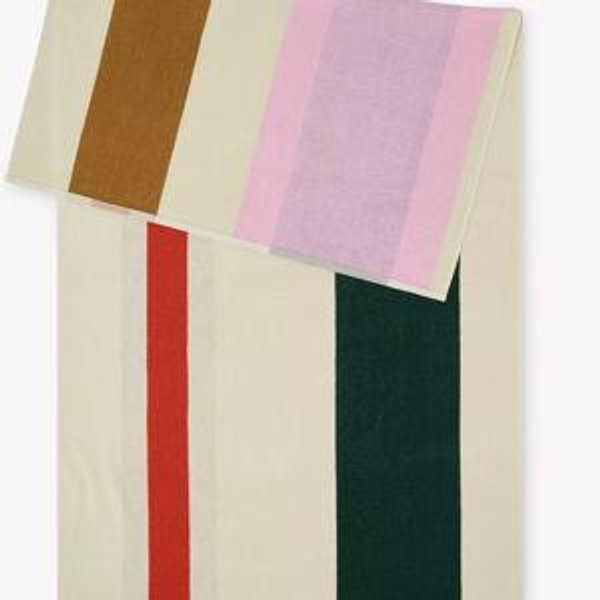 Woven-Stripe Cotton Beach Towel 90cm x 180cm - Dark Green Pink