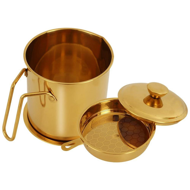Blueden Bacon Grease Container with Fine Strainer and Lid-44 oz Oil Storage Container,Oil Strainer for Deep Fryer,Filter Oil Pot,Suitable for Storing Frying Oil and Cooking Grease for kitchen.Gold