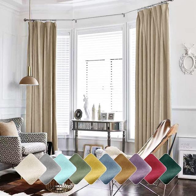 JINCHAN Velvet Curtain Beige Living Room Rod Pocket Window Curtain Panel 90 inch Long Bedroom Thermal 1 Panel