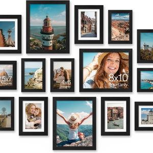 Vittanly 15 Pack Picture Frames Collage Wall Decor (Including 3pcs 8x10, 6pcs 5x7, 6pcs 4x6, Black)