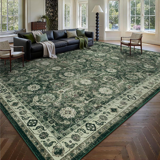 Woodbruy 9x12 Area Rug, Soft Non Slip Low Pile Washable Rug, Boho Modern Large Rug for Living Room, Bedroom, Dining Room, Sage Green