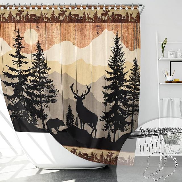 Witzest Rustic Hunting Deer Shower Curtain Set for Bathroom, Forest Woodland Cabin Bathroom Decorations, Farmhouse Country Lodge Bathroom Decor Polyester Fabric-72" x 72"