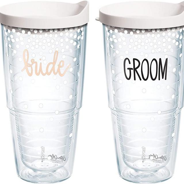 Tervis Coton Colors Bride Groom Tumbler with Lid, 24 oz, Clear