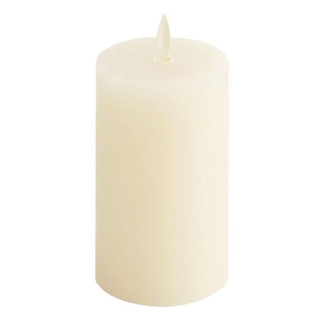 OPEN BOX Premium Flickering Flameless Wax Pillar Candle, Ivory - 4" x 8"
