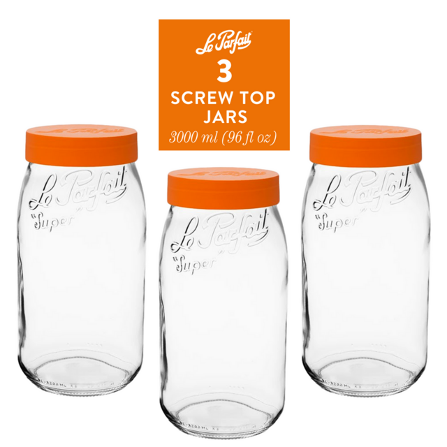 Le Parfait Screw Top Jars / Size: 1000ml - 32oz - 1L Gold Lid / Set of: 4