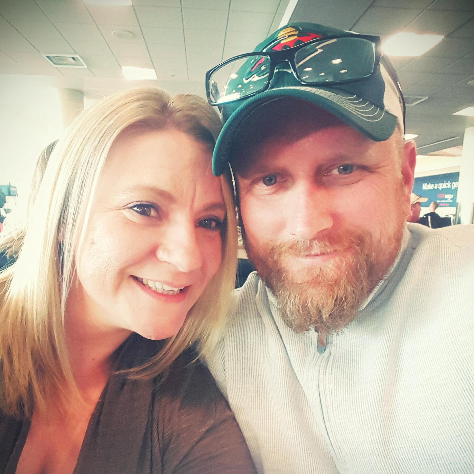 Waiting to get on our flight to Las Vegas. While waiting he figured out that he was about to fly FIRST class! His FIRST time!