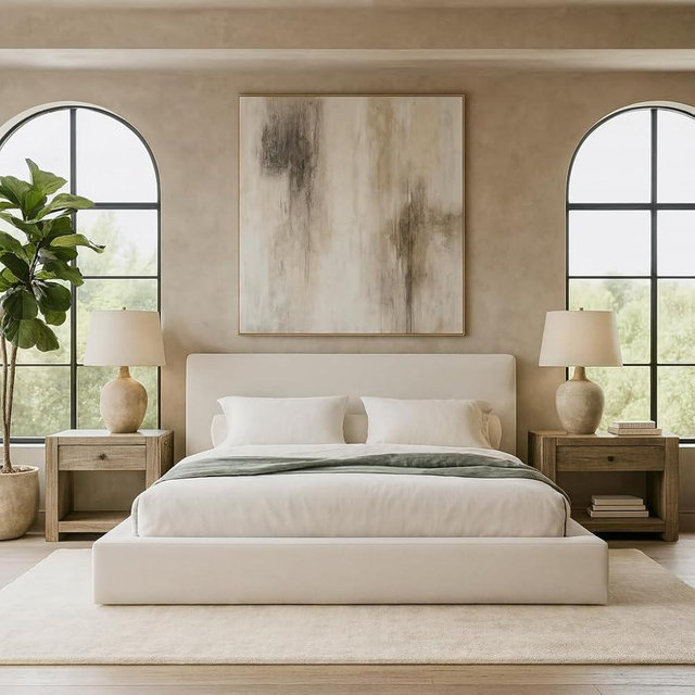 Cloud Frame Square Bed – Washable Cover - Soft Upholstered Linen - Minimalist Modern - Sold Separately (White Linen, Queen Headboard)