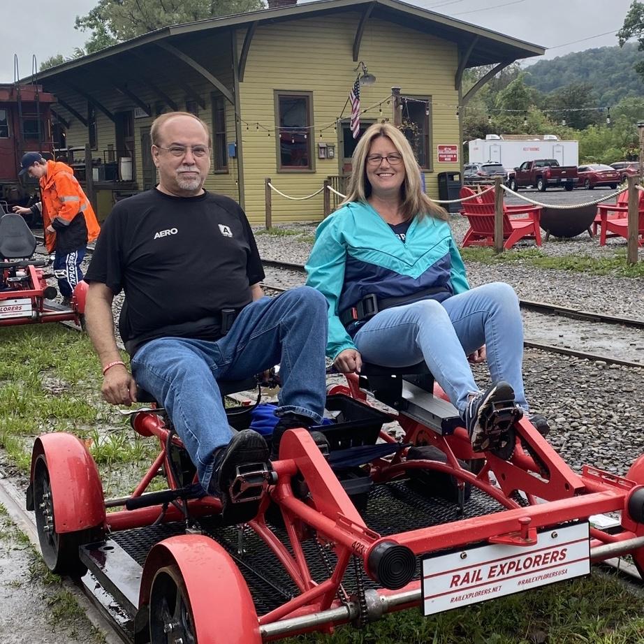 Riding "bicycle" on the rail trail in Cooperstown.