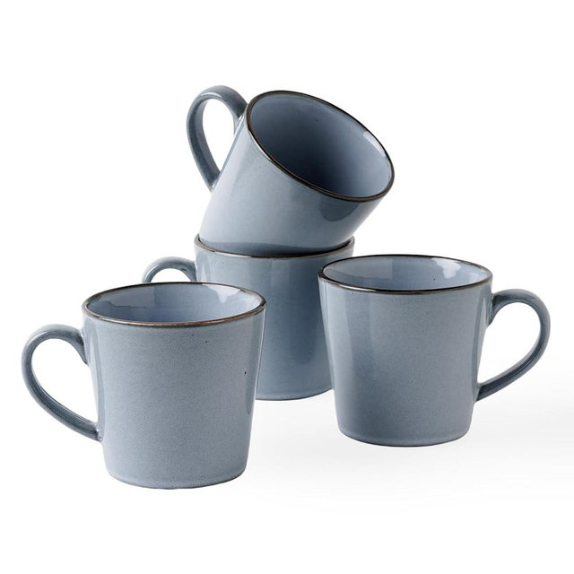 famiware Coffee Mug Set of 4, Annecy 14 oz Ceramic Reusable Cups Set with Handle, Microwavable and Dishwasherable Stoneware Drinkware Set for Tea, Milk, Water, Reactive Blue