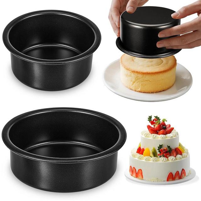 AWTBDP 4-Inch & 6-Inch Cake Pan Set, Set of 2, Round Baking Pan, Stainless Steel Birthday Wedding Metal Layer Cake Pans, Non Toxic Coating, Straight Side, Easy Clean Easy Release, 2 Inch Deep
