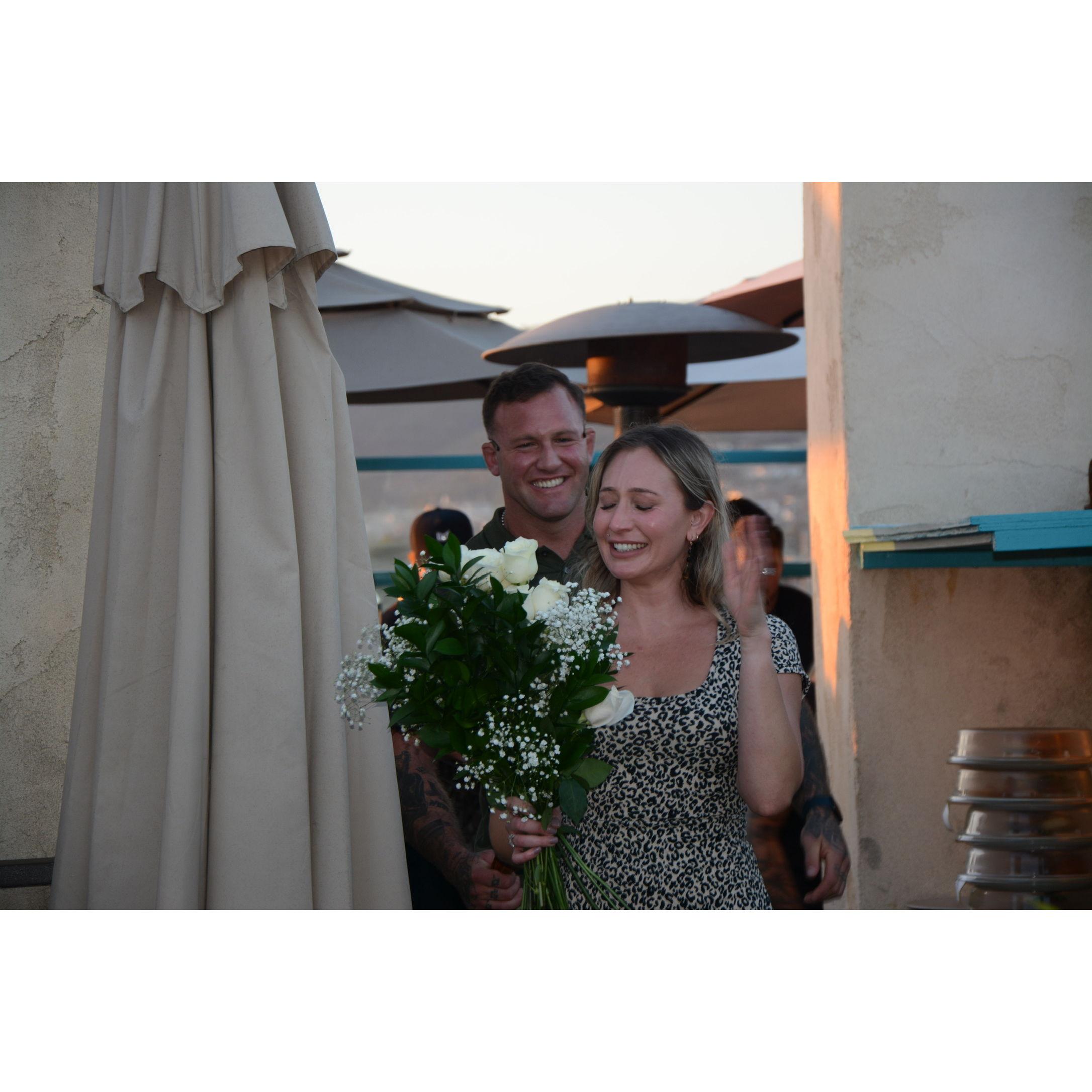 SUPRISED! At our surprise engagement party!