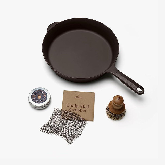 Field Company Starter Set: No.8 Cast Iron Skillet (10.25 in, 4.5 lbs) with Cast Iron Cleaning Kit — Smoother, Lighter, Made in USA, Vintage Design, Pre-Seasoned