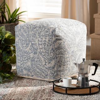Juvita Handwoven Cotton Paisley Pouf Ottoman