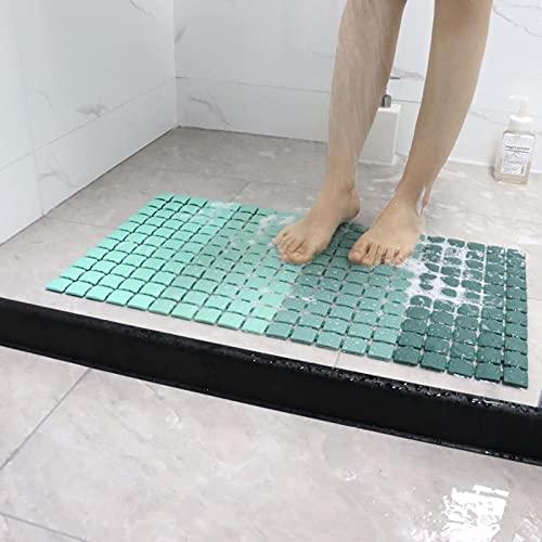 Exdtgt Nonslip Bath Shower Mats for Seniors/Kids' Bathtub Accessories with Suction Cups Grip and Drain Holes Washable Shower Stall Mats - 26.8 X 15.2 Inch (Gradient Green)