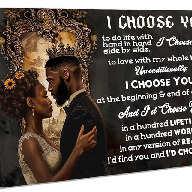 Lnzinro African American Wall Art Black King And Queen Poster Framed Picture I Choose You Inspirational Quotes Wall Decor Couple Prints 12x18 inches