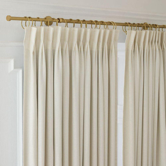 Pleated European Flax Linen Blackout Curtain, 48X96, Alabaster