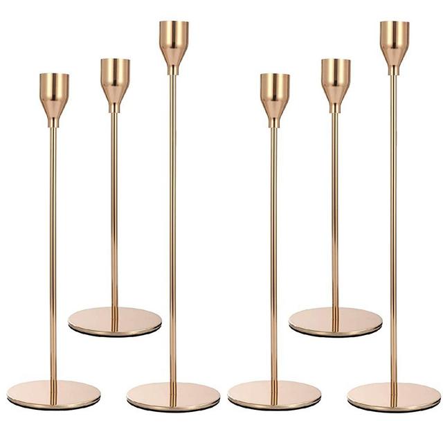 Anndason Set of 6 Gold Candlestick Holders Gold Candle Holder Taper Candle Holders Candle Holders Decorative Candlestick Holder for Home Decor, Wedding, Dinning, Party, Anniversary (Gold)