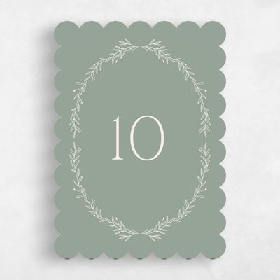 Green Scalloped Wedding Table Number - Kently
