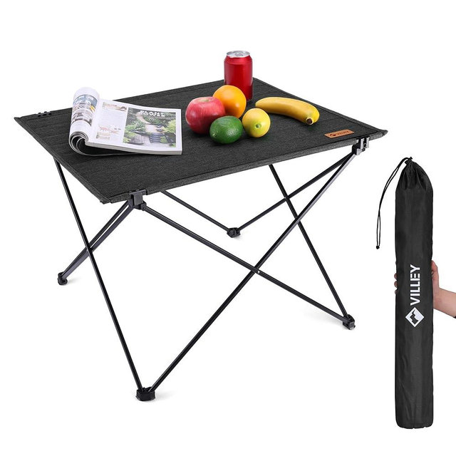 VILLEY Folding Camping Table with Carry Bag, Portable Lightweight Beach Table with Oxford Fabric and Reinforced Aluminum Panel for Outdoor, Camping, Picnic, Backyards, BBQ