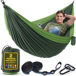 Durable Hammock 500 lb Capacity, Nylon Camping Hammock Chair - Double or Single Sizes w/Tree Straps and Attached Carry Bag - for Travel/Backpacking/Beach/Backyard (Large, Forest Green & Lima Green)