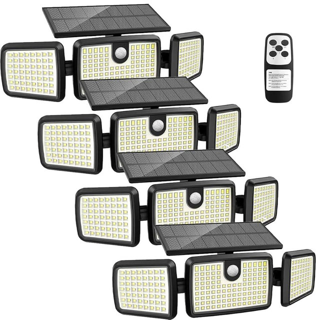Solar Lights Outdoor, Quick Charge Solar Motion Lights Outdoor for deck with 2500LM 232 LEDs High Brightness, Larger Built-in Tempered Glass Solar Panel, Sensitive PIR Motion Inductor (4-Pack)