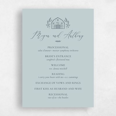 Soft Teal, Blue Wedding Program - Humbyrd