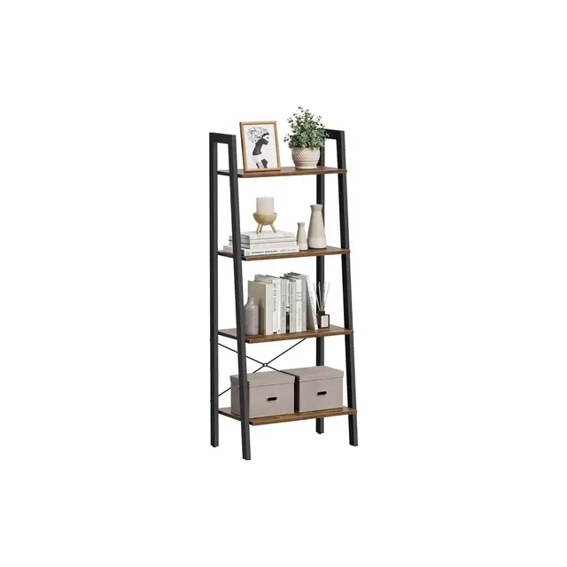 VASAGLE 4-Tier Bookshelf Bookcase Ladder Shelf Storage Rack Rustic Brown and Black