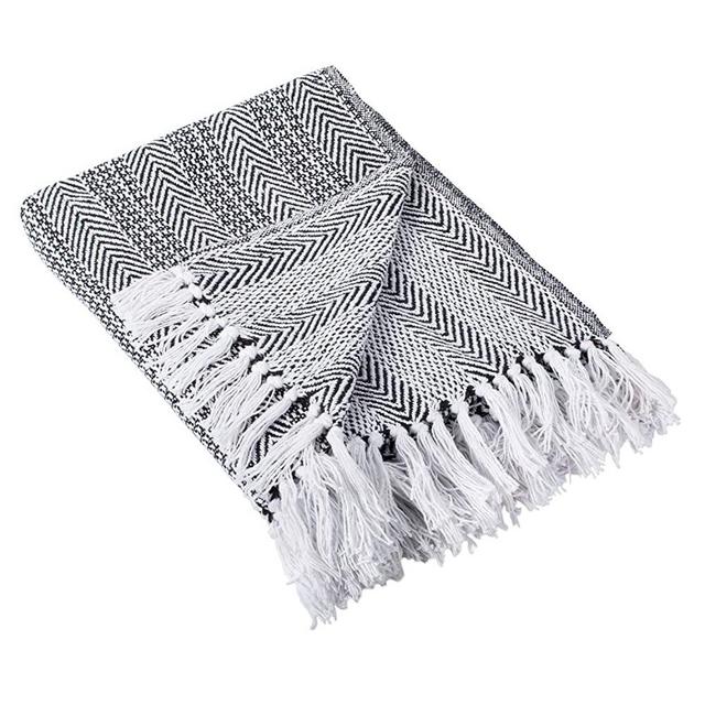 DII Coastal Herringbone Stripe Woven Throw, 50x60, Black