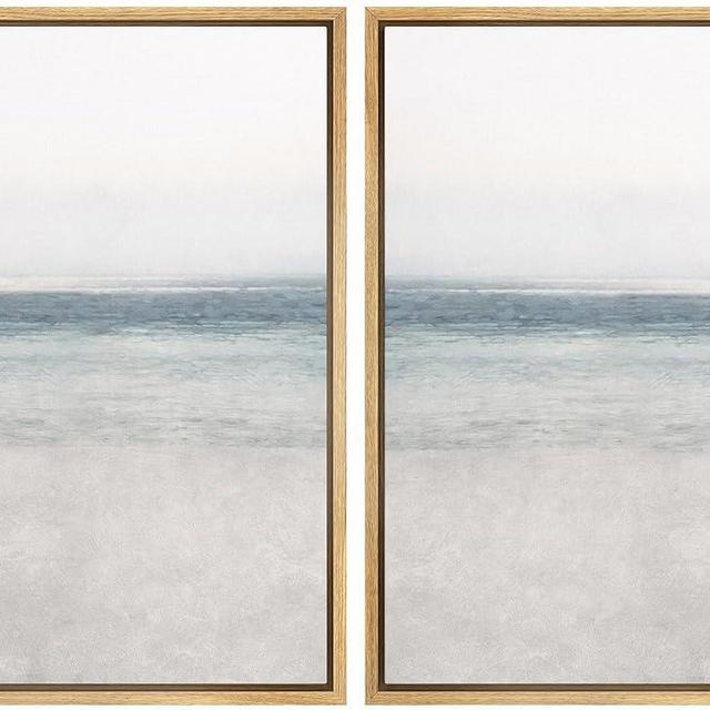 IDEA4WALL Framed Canvas Print Wall Art Set Abstract Beach Shore Ocean Wave Horizon Nature Wilderness Illustrations Modern Art Decorative Coastal Cottage Seascape for Bedroom - 16"x24"x2 NATURAL