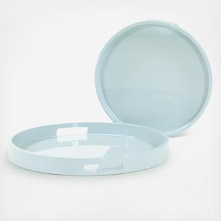 Lacquer Round Wood Tray 2-Piece Set