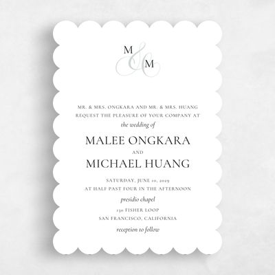 White Scalloped Wedding Invitation - Aven Portrait