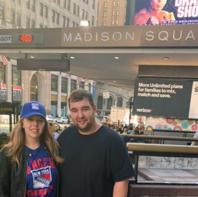 Alyssa making Matt a Rangers fan, October 2019.