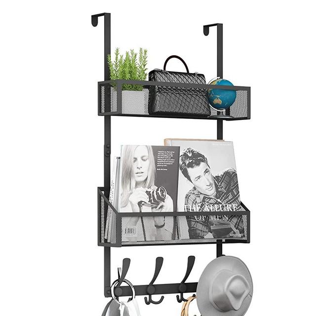 Kaiferty Over The Door Hooks Organizer,Coat Rack with 12 Hooks and 2 Mesh Baskets,Back of Door Storage Organizer for Bedroom,Bathroom,Kitchen,Office(Black)