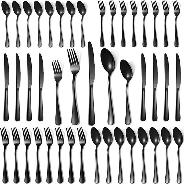 40 Pcs Black Silverware Set for 8, Food Grade Stainless Steel Flatware Set Include Fork/Knife/Spoon, Mirror Polished Eating Utensils Sets, Durable Silverwear Cutlery Set, Giftable & Dishwasher Safe