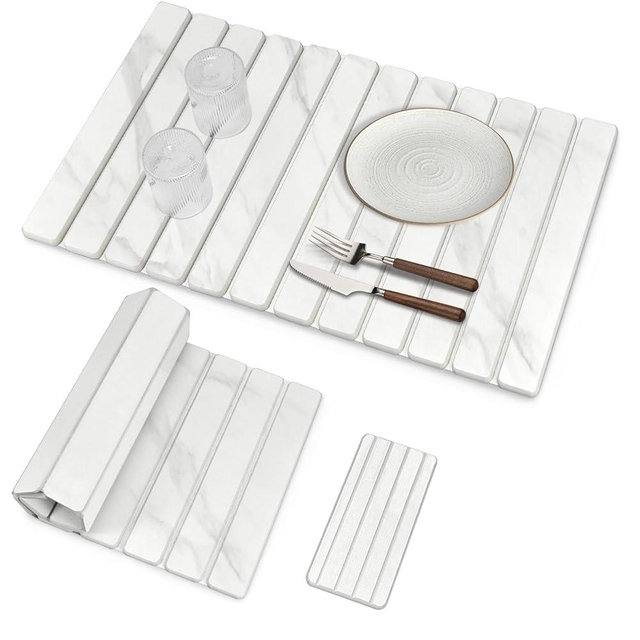 2 PCS Extra Large Stone Dish Drying Mats for Kitchen Counter, 28"(L)×16"(W) Marble-Pattern Dish Drying Mat with 8"x 4" Coasters, Eco-Friendly Diatomite Dish Drying Mat - Fits All Countertops