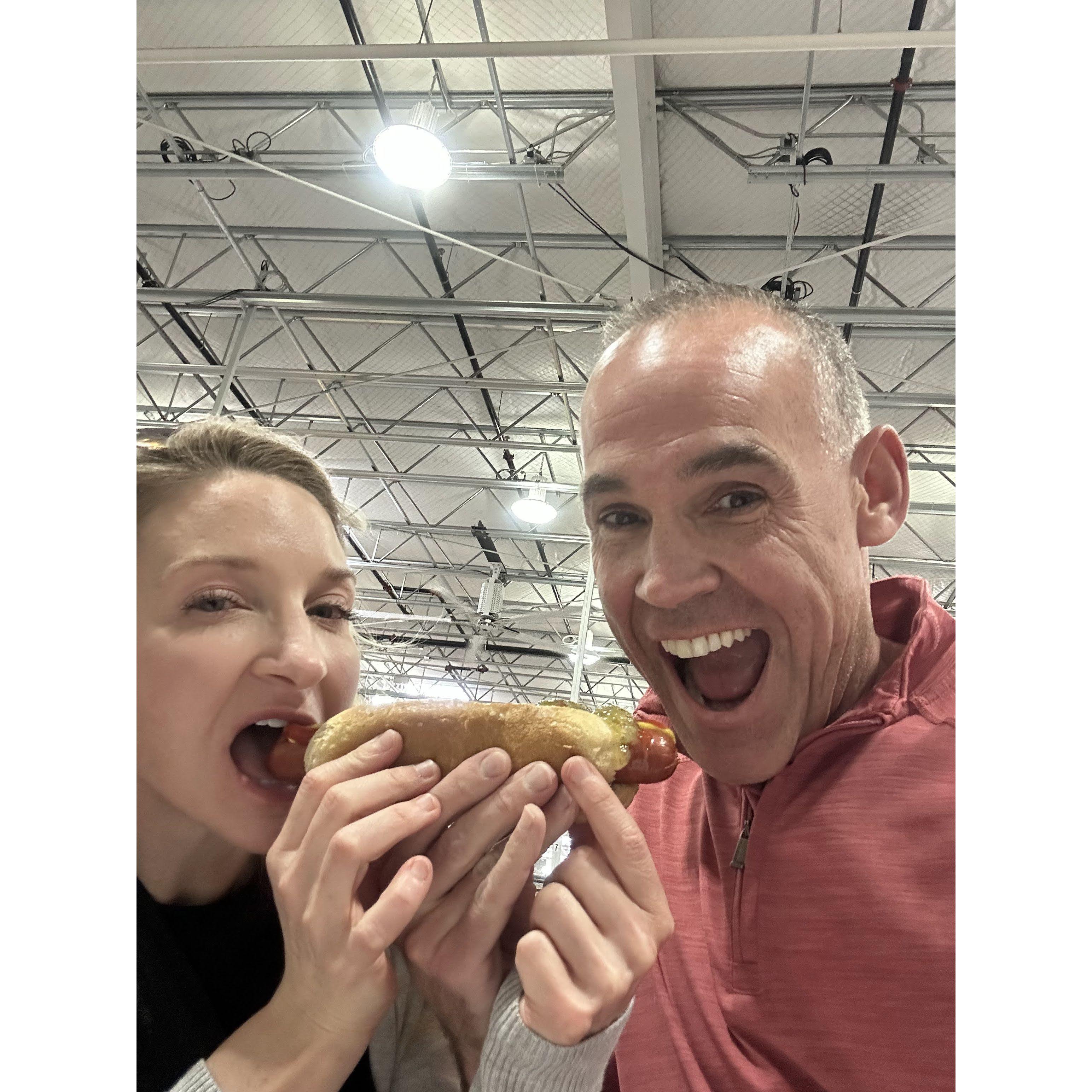 Sharing a Costco hot dog!
