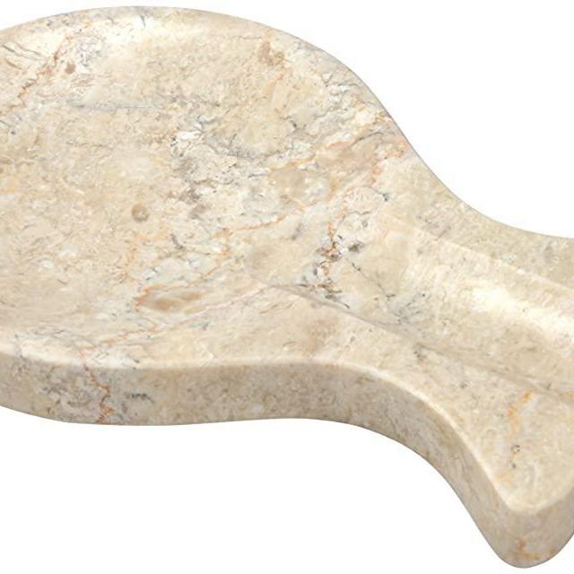 Creative Home Natural Champagne Marble Rest Spoon Cooking Utensil Holder, 8.6" L x 4.9" W x 0.8" H, Beige