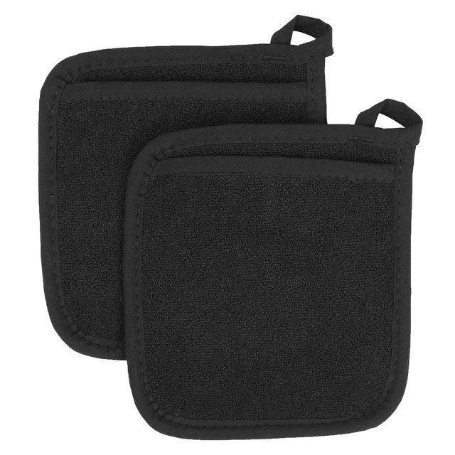John Ritzenthaler Co. Terry Pocket Mitt Pot Holder, Set of Two, Black