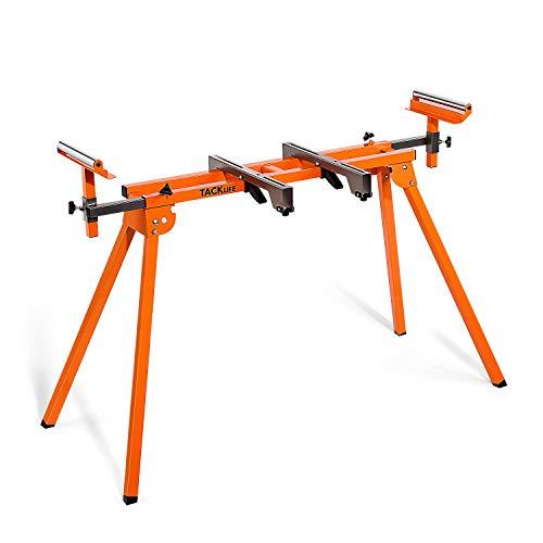 TACKLIFE Folding Miter Saw Stand, Quick Attach, Compact and Portable, Universal Miter Saw Stand with Extension Rail and Rollers, Supports Extend to 76-4/5", 330 Pounds Maximum Load Weight- MSS01A