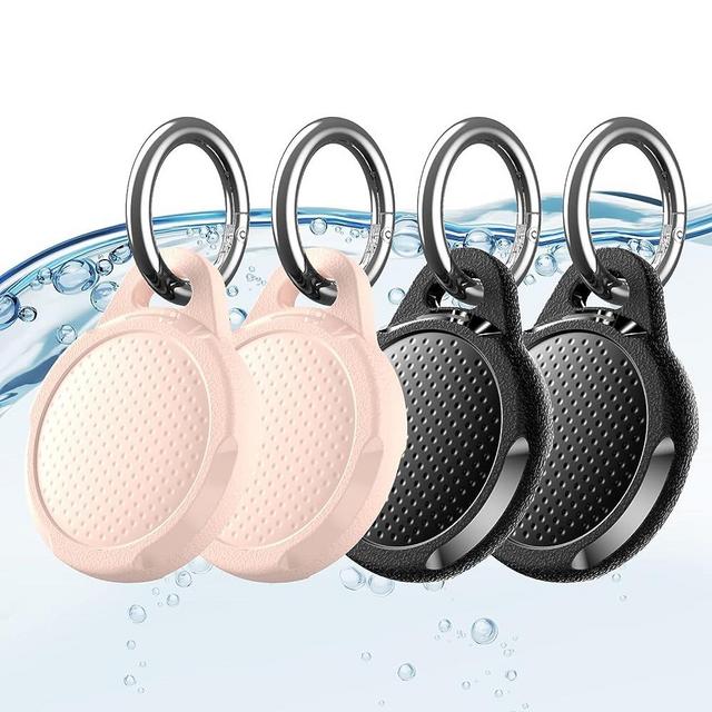 Waterproof Case for Airtag, 4 Pack Air tag Keychain Holder Compatible with Apple AirTags, Durable Protective Case with Keyring/Strap for Luggage, Backpack, Dog Collar, Black/Pink