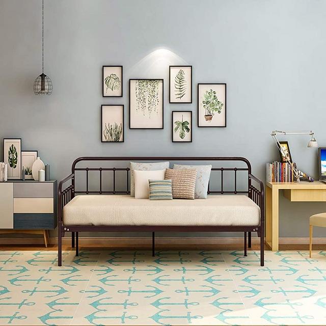 Metal Daybed Frame Twin Steel Slats Platform Base Box Spring Replacement Bed Sofa for Living Room Guest Room Twin Bronze