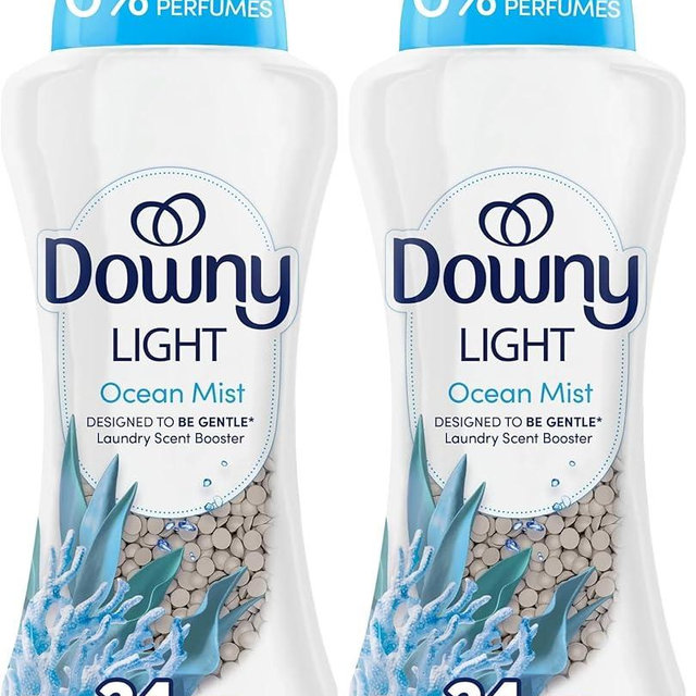 Downy Light Laundry Scent Booster Beads, Ocean Mist Scent, 24 OZ, In-wash fabric beads designed to be gentle with a light boost of scent, No Heavy Perfumes (Pack of 2)