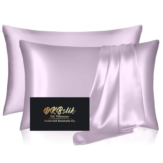 Silk Pillowcase 2 Pack, Natural Mulberry Silk Pillow Case, Anti Acne Silk Pillowcase for Hair and Skin, King Size Silk Satin Pillowcase Set of 2 with Hidden Zipper, Gifts for Women Men, Lavender