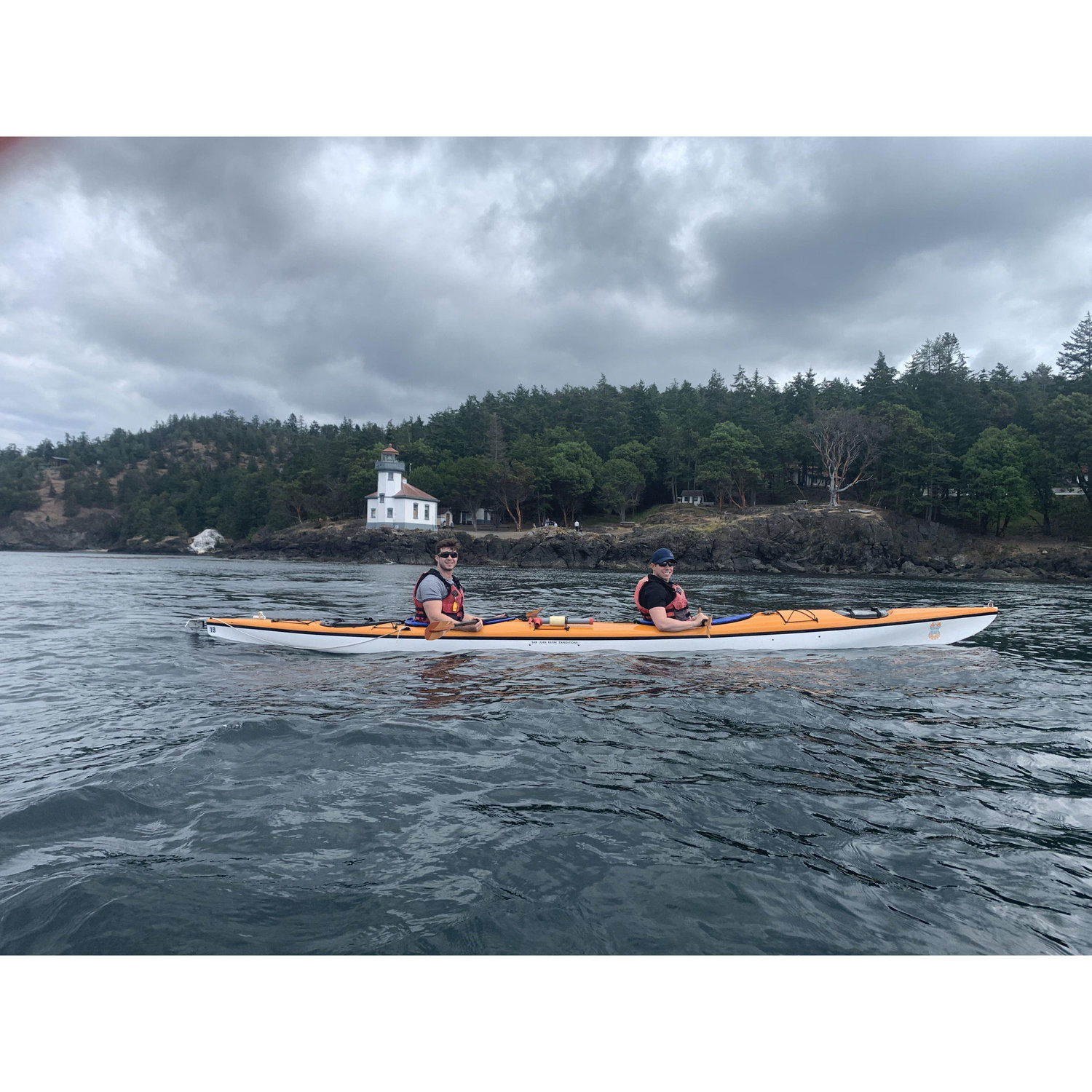 Kayaking with Aidan's mom and stepdad and friend Tim in the San Juan Islands