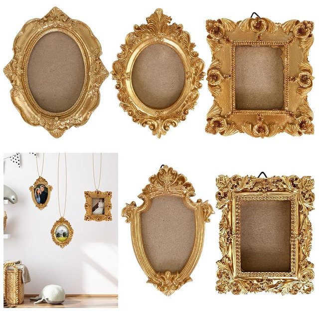 huoflame Magnetic Mini Picture Frames 5 Pack – Vintage Gold Resin Fridge Photo Frames for Refrigerator, Office, Wall & Wedding Decor