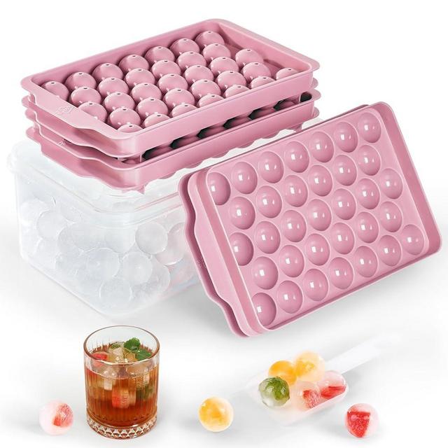 Optish 3 Pack Ice Trays for Freezer, 99PCS Ice Cube Tray with Lid and Bin, Round Ice Cube Trays for Freezer, Circle Ice Cube Tray for Chilling Drinks, BPA Free