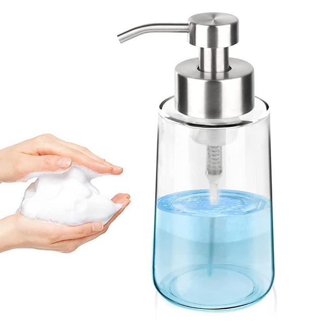 GLUBEE Glass Foaming Soap Dispenser, Thick Glass Soap Dispenser with Rust Proof Stainless Steel Pump, Clear Foam Soap Dispenser with Wide Opening for Kitchen and Bathroom（15 Oz）