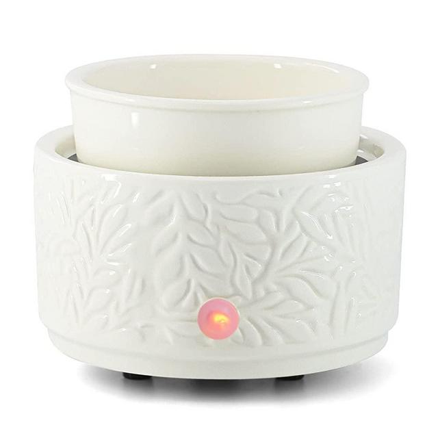 ElusiaKa Wax Melt Burner Ceramic 3-in-1 Oil Burner Electric Wax Melt Warmer Candle Wax Warmer Burner Melter Fragrance Warmer for Home Office Bedroom Aromatherapy Gift& Décor (White Leaves)
