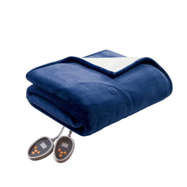 Queen Electric Plush to Berber Bed Blanket Indigo